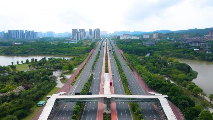 航拍广西南宁玉洞大道城市主干道高速公路