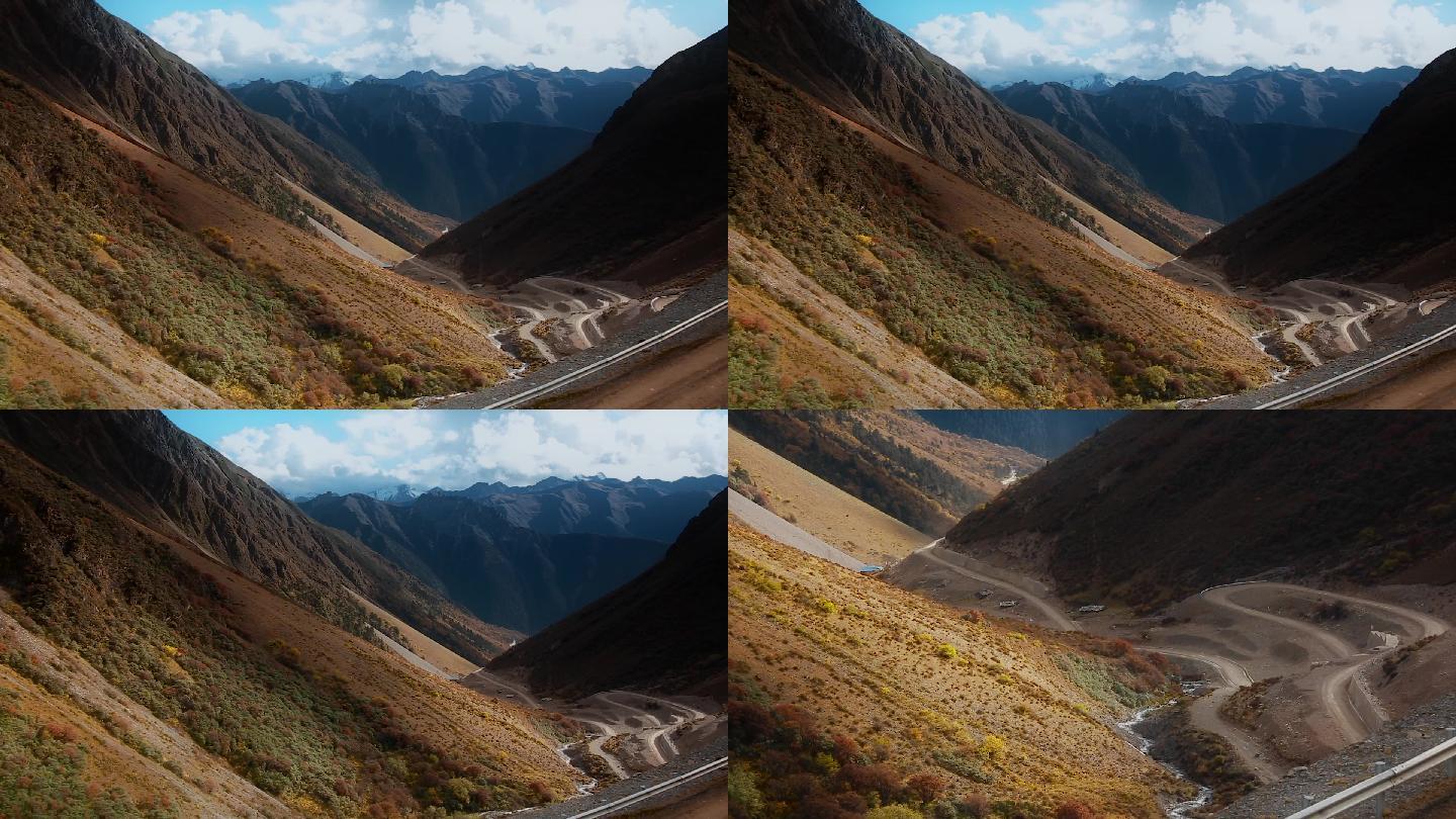 山路崎岖视频青藏高原大山沟里蜿蜒曲折土路