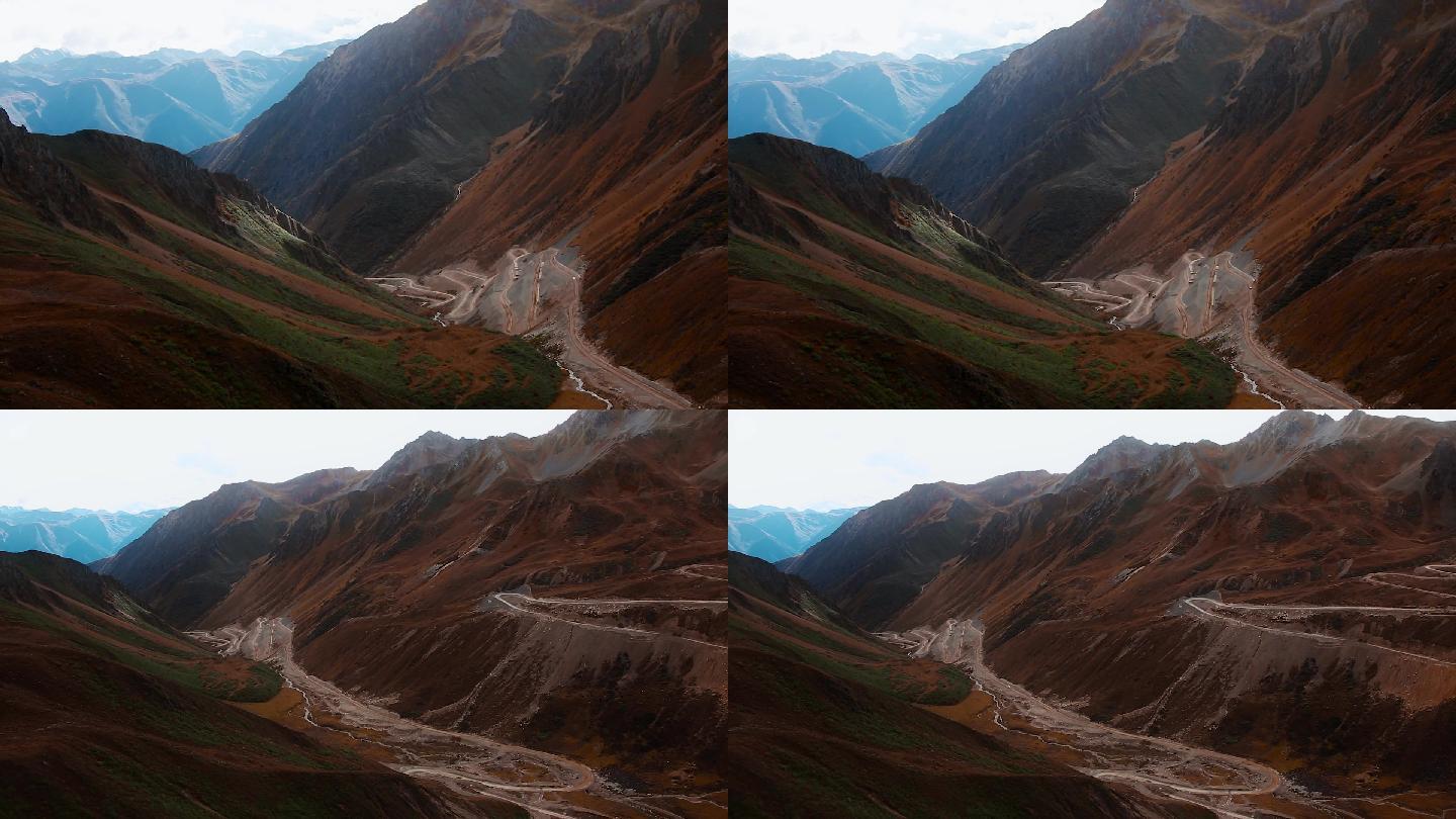 山路崎岖视频中国西部青藏高原蜿蜒曲折土路