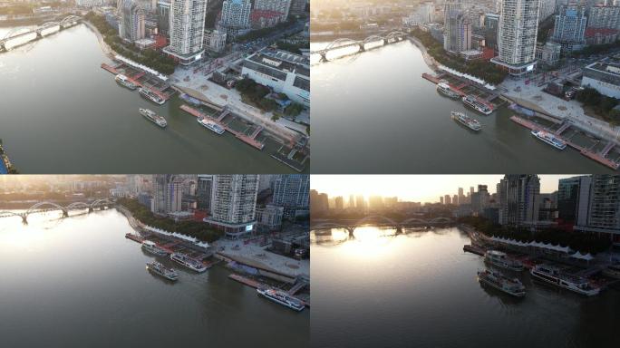 【4K】夕阳下台江码头跟船航拍