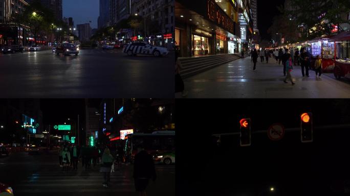 城市夜景车流人群下班公交车红绿灯人流4K