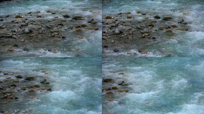 溪水视频蓝色清澈的冰雪山泉水小溪