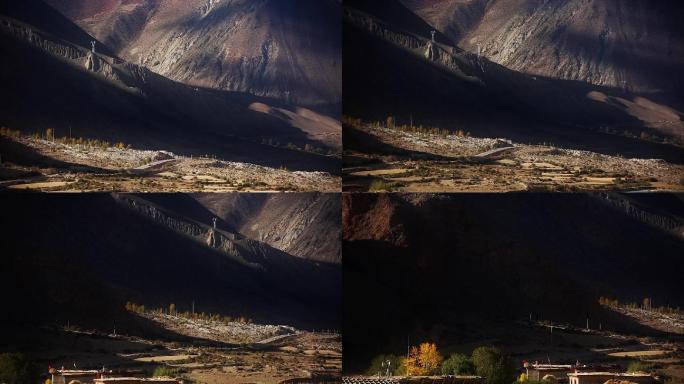 西部风光视频金秋季节斑驳光影藏式民居公路