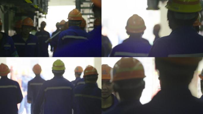 工厂 车间 工人背影跟拍 安全头盔