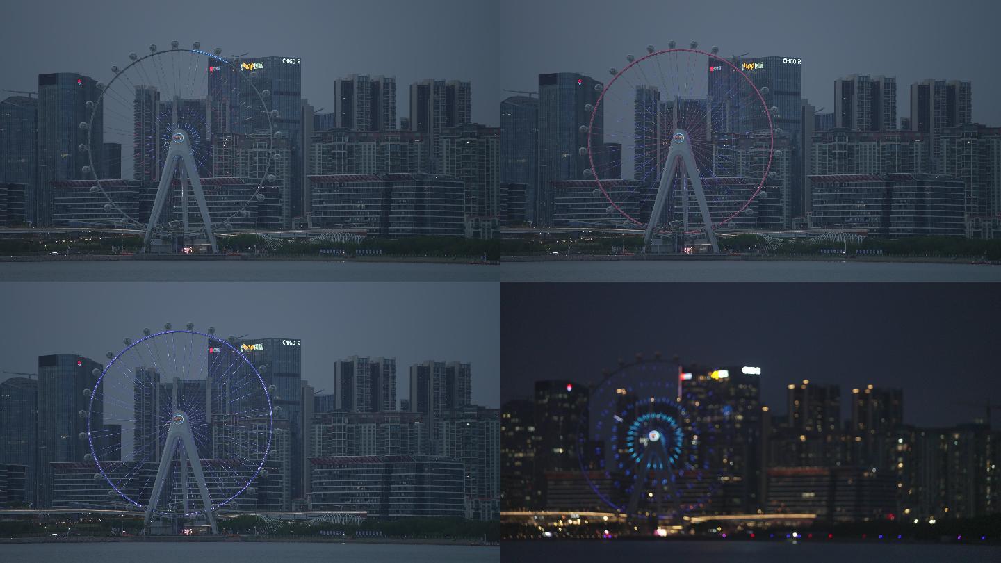 深圳地标欢乐港湾摩天轮白天夜晚变焦拍摄