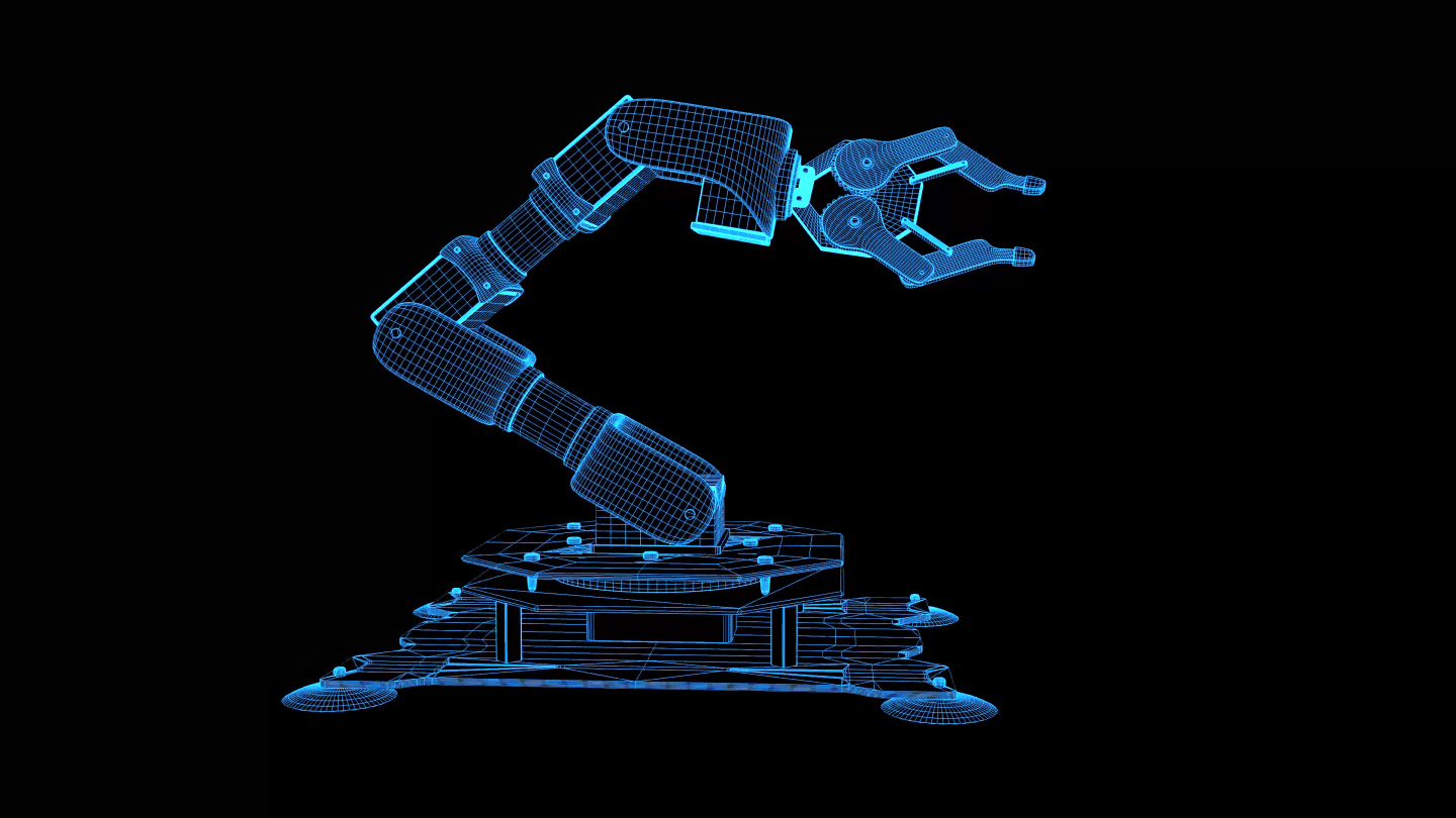 4K蓝色线框全息科技机械臂动画素材带通道