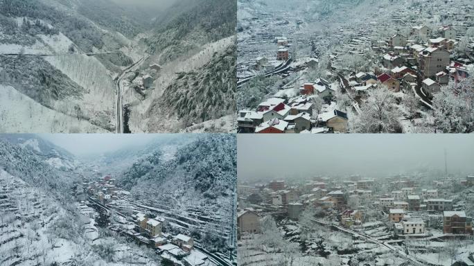 航拍浙江山区大雪封山