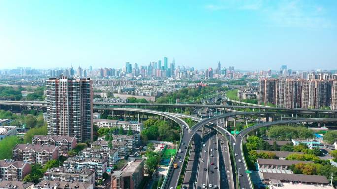 南京城市大景 卡子门立交桥航拍4k
