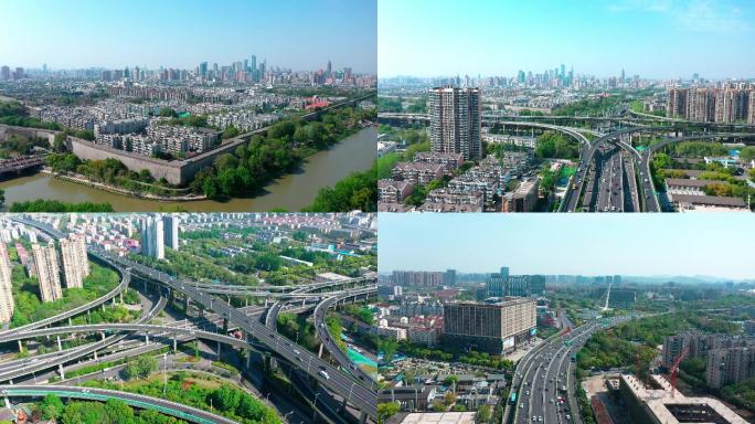 南京城市大景 卡子门立交桥航拍4k