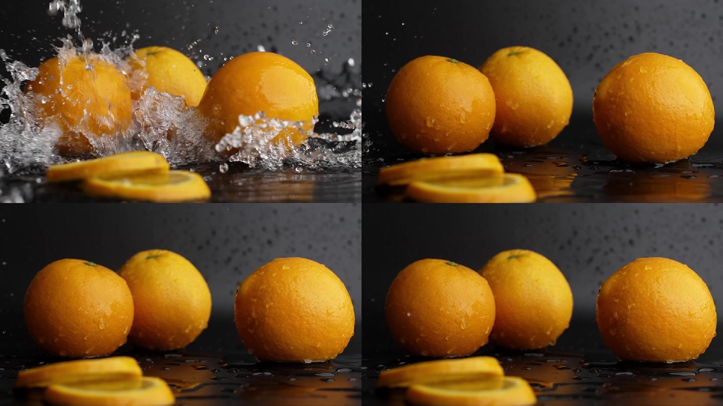 升格慢镜头用水冲洗新鲜橙子写意动态视频