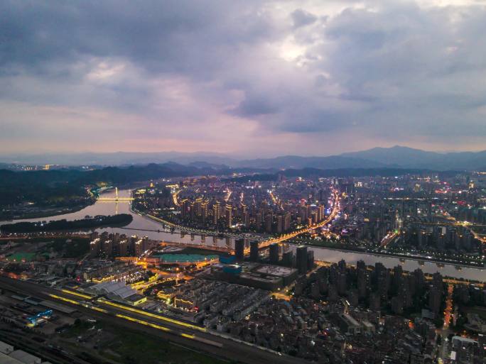 丽水城市航拍夜景4K范围延时