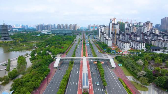 航拍广西南宁玉洞大道城市主干道高速公路