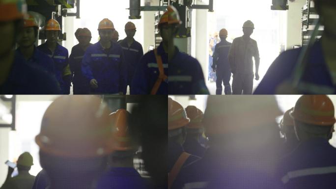 工厂 车间 工人 走向摄影机 安全头盔