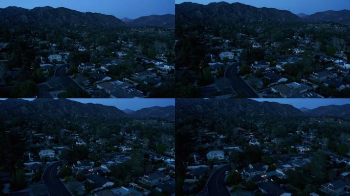 加利福尼亚州洛杉矶市小镇黄昏时分——无人机拍摄