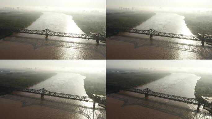 4K航拍济南黄河铁桥