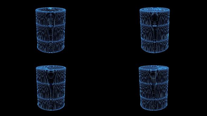 4K蓝色线框全息科技铁油桶动画素材带通道