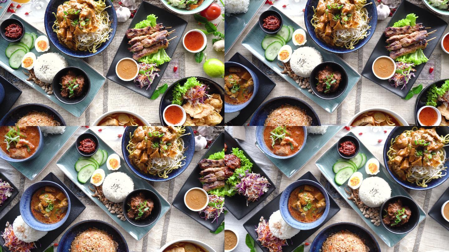 马来西亚食物的桌面视图。