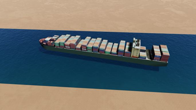 苏伊士运河在巨型集装箱船被卡住后被封锁，3D动画