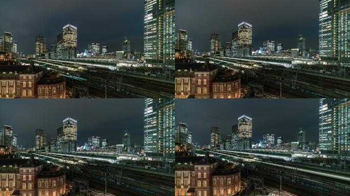 东京站的时间推移，日本东京的各种建筑城市景观和交通道路