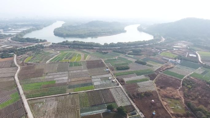 航拍乡村田园 河流 流溪河