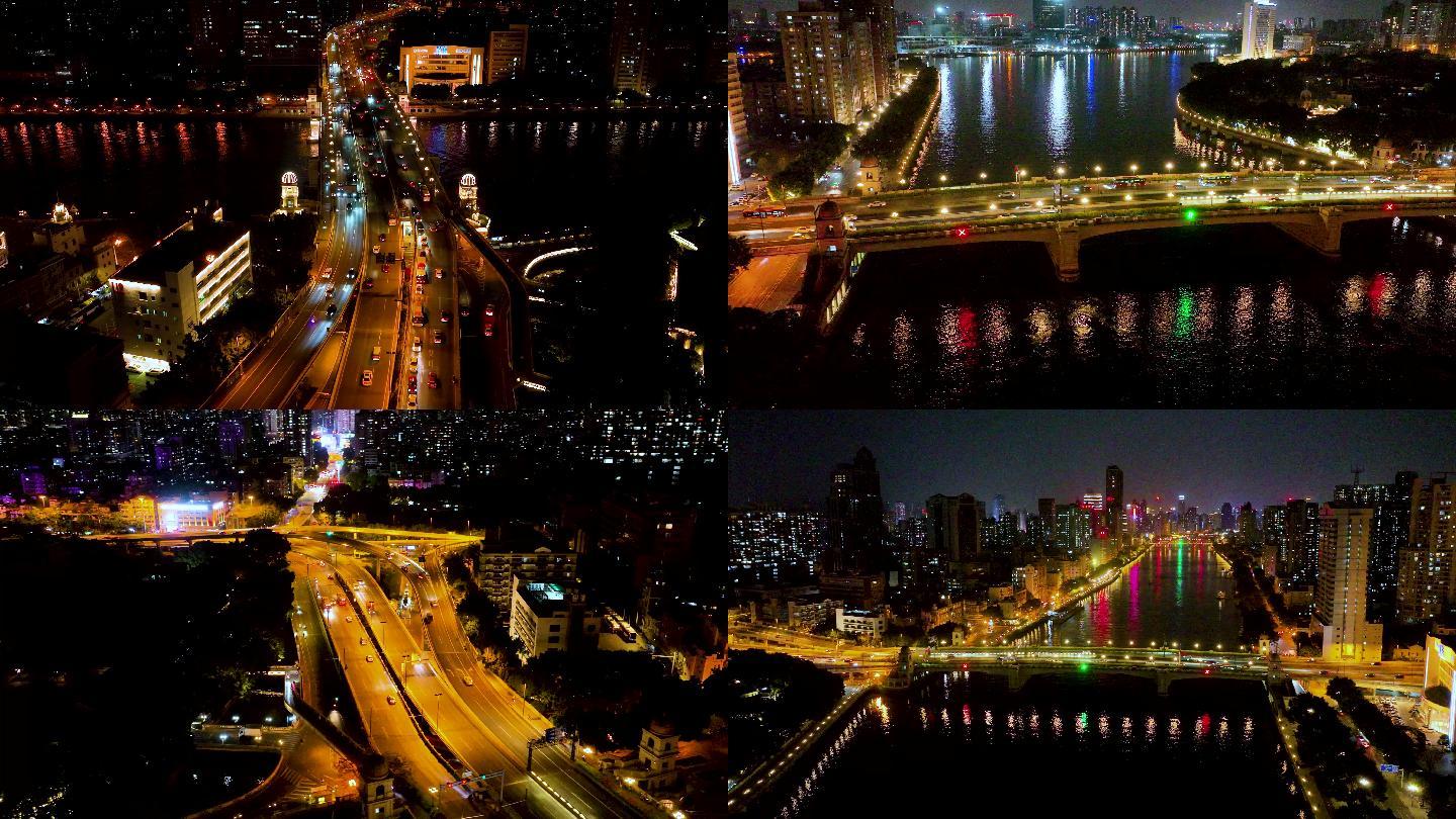 广州荔湾珠江人民桥夜景航拍4K御三