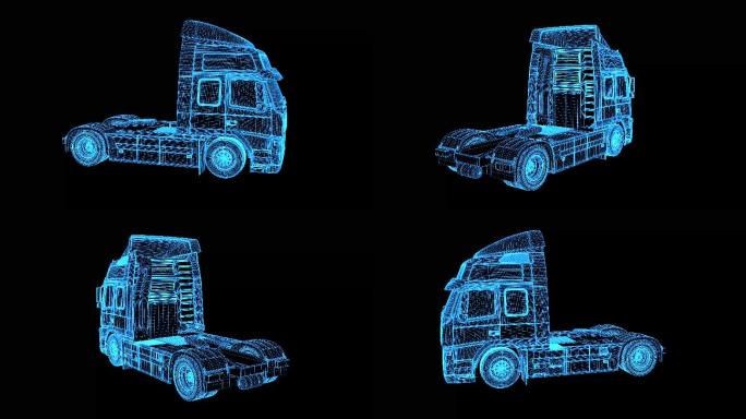 4K蓝色线框全息科技牵引车动画带通道