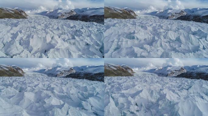 西藏冰川鸟瞰图雪峰山峰高寒地带