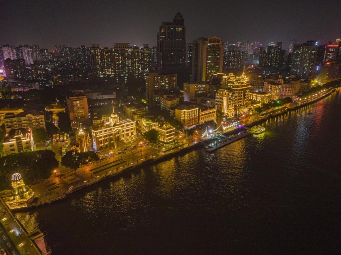 广州荔湾沿江西路灯光夜景航拍延时摄影5K