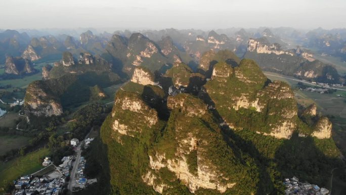 广西崇左市明仕田园喀斯特地貌自然风光航拍