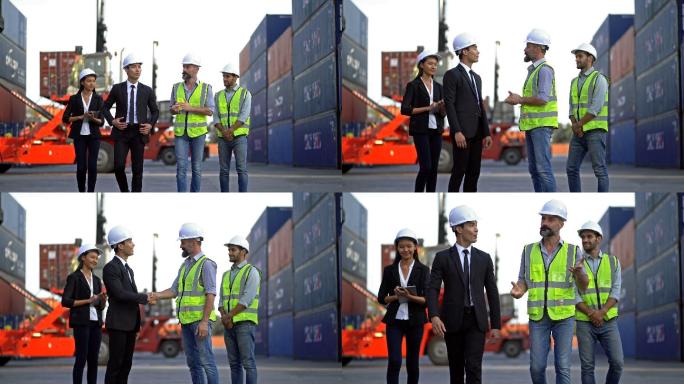 4K商人在港口与码头工人握手