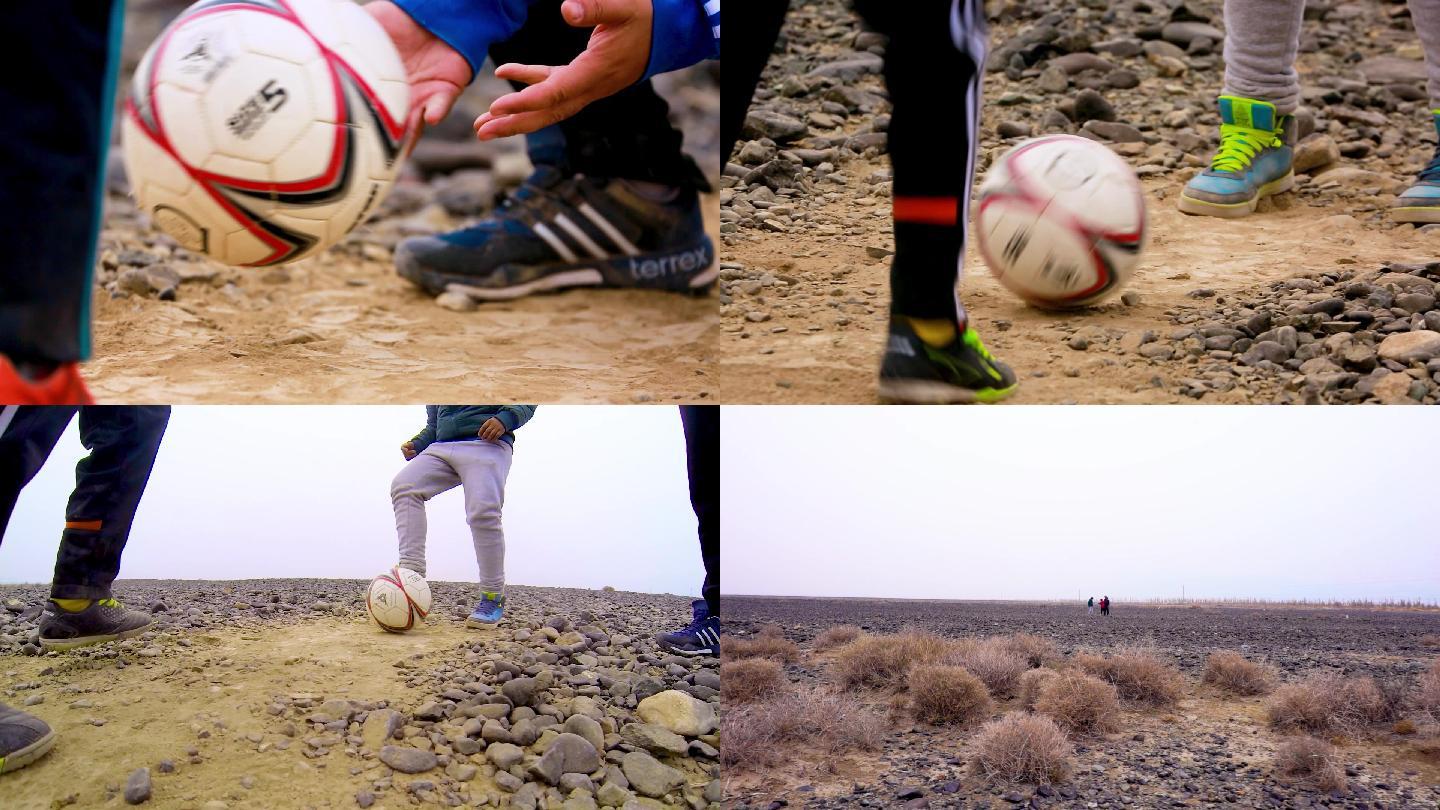 山区孩子踢足球  户外 锻炼 足球少年