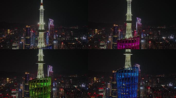 广州塔小蛮腰夜景航拍视频素材4K御三长焦