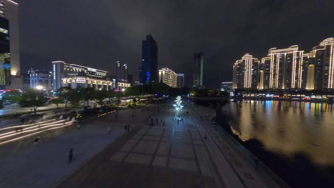 西北湖公园广场夜景航拍