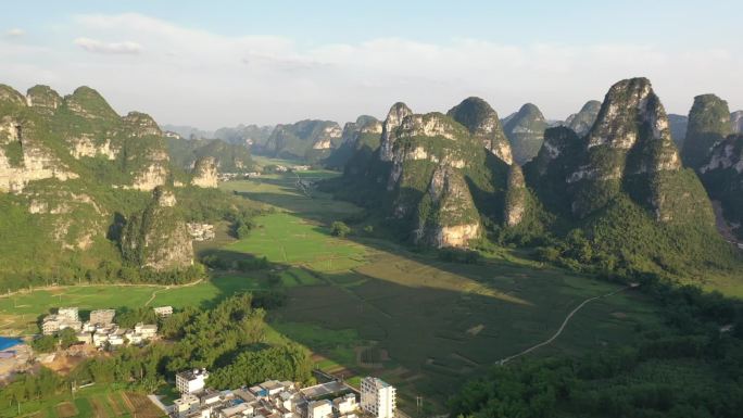 广西崇左市明仕田园喀斯特地貌自然风光航拍