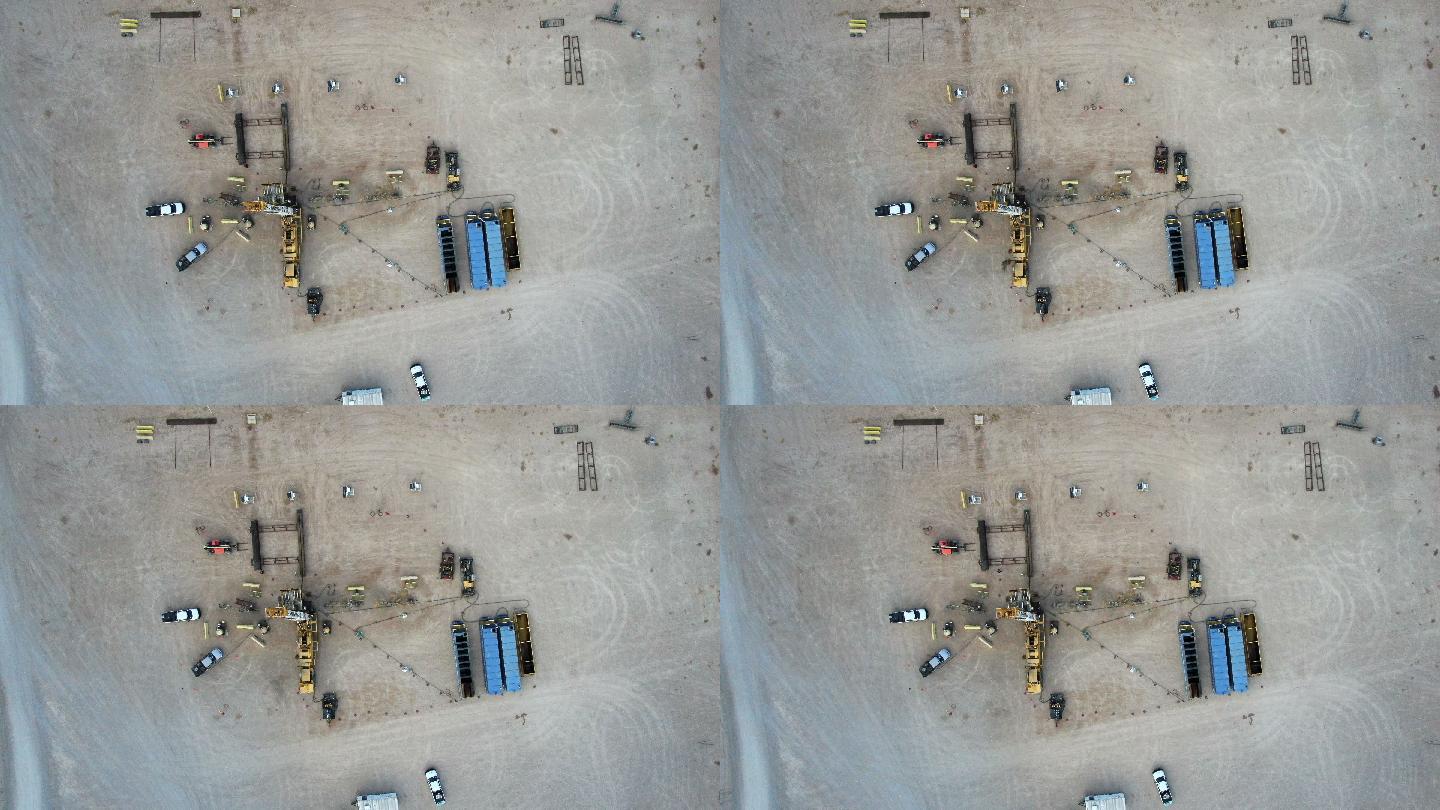 石油或天然气钻井压裂平台的无人机视图