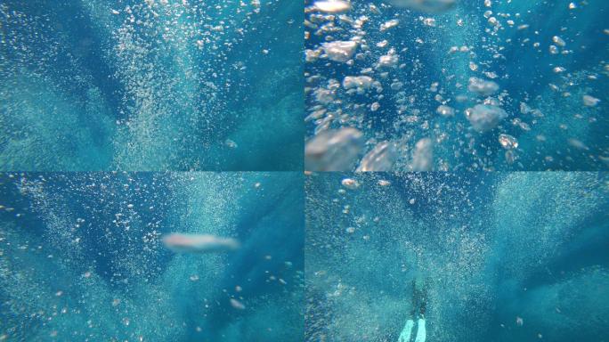 马尔代夫的深绿色海洋中有气泡