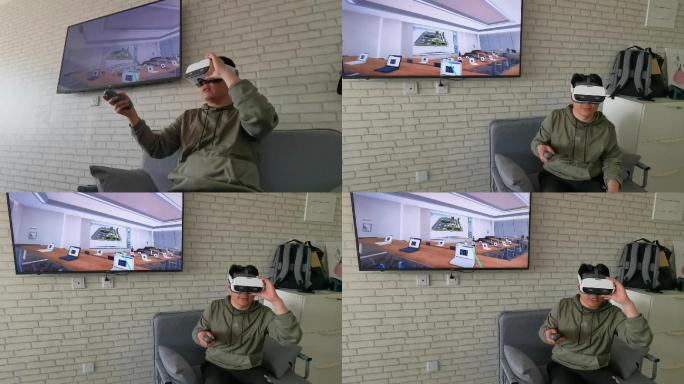 体验VR会议的男人