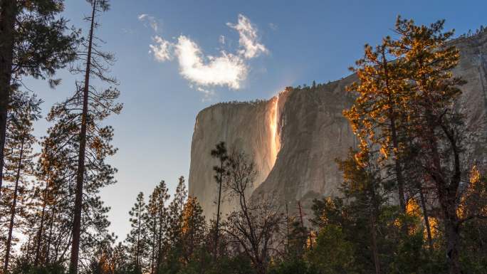 约塞米蒂国家公园（Yosemite National Park）的马尾瀑布（Horseail Fal