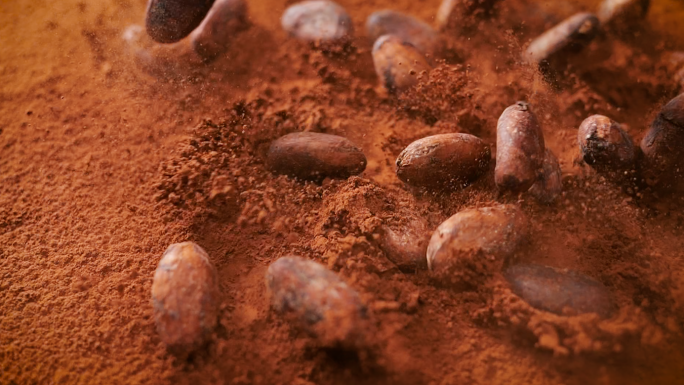 可可豆下落可可粉巧克力豆慢动作