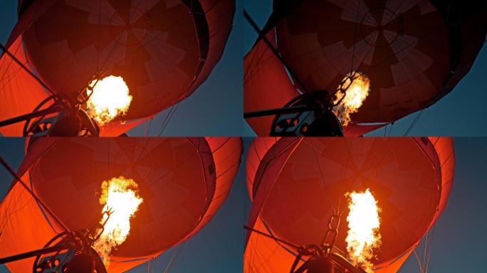 超慢动作火焰为热气球加热