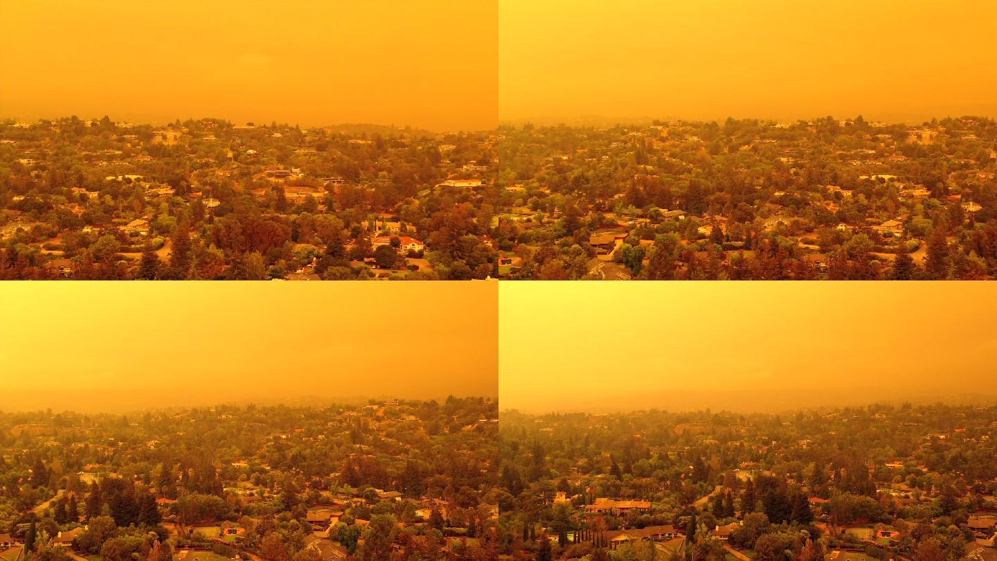 2020年9月9日，由于加利福尼亚州和俄勒冈州的野火，旧金山湾区上空出现了天启般的橙色天空
