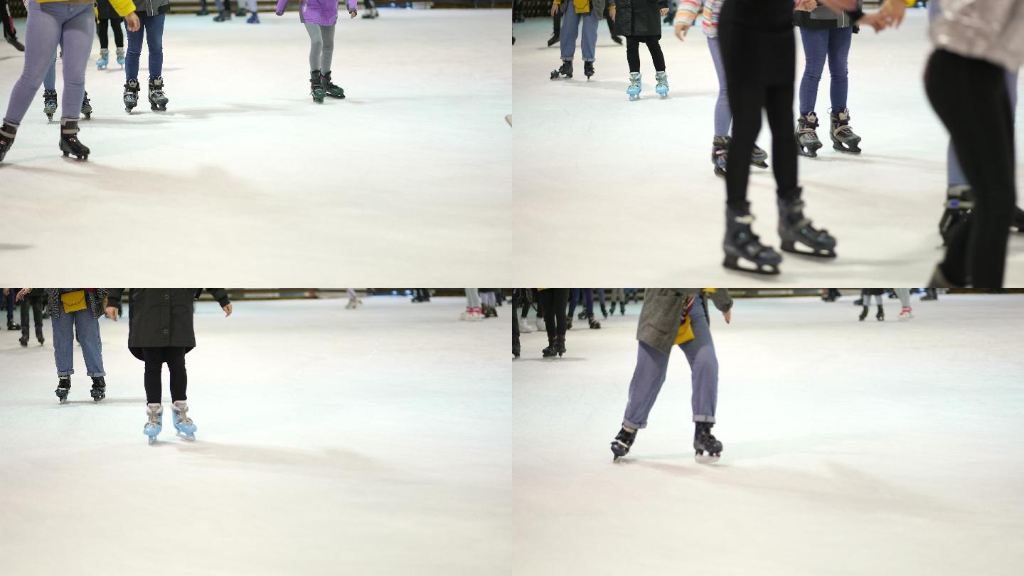 一群快乐的人喜欢滑冰，玩得很开心