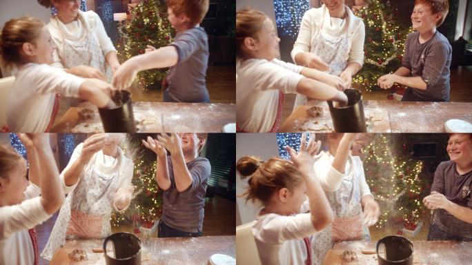 斯洛莫一家在做圣诞饼干时玩得很开心