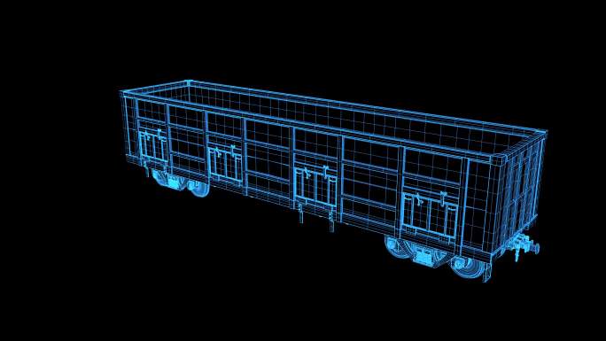 4K蓝色线框全息科技火车货厢循环带通道