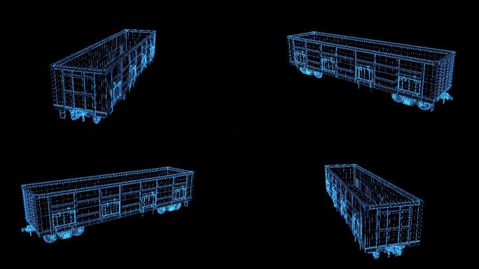 4K蓝色线框全息科技火车货厢循环带通道