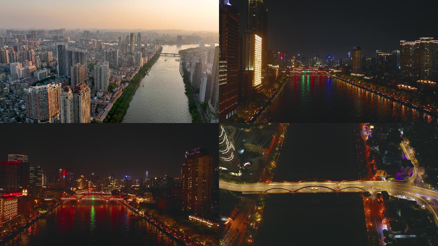 广州珠江解放大桥夜景航拍视频素材4K御三