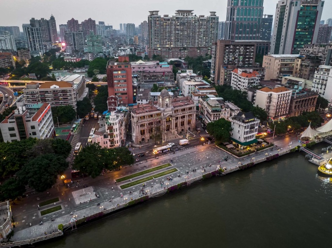 广州荔湾粤海关历史建筑夜景航拍延时5K