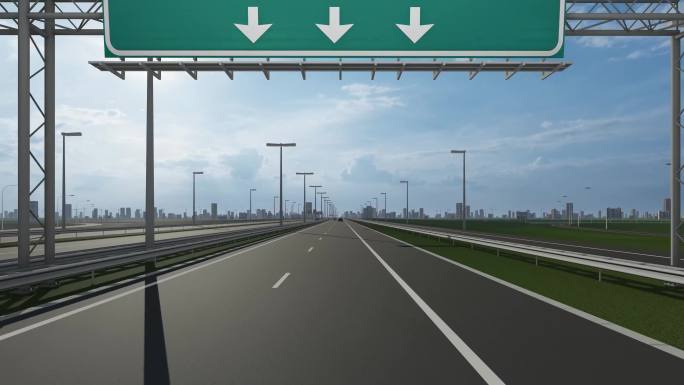 汕头市高速公路上的城市标识牌展示了中国城市入口的概念