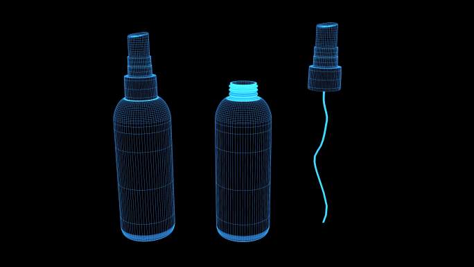 4K蓝色线框全息科技喷雾瓶动画带通道