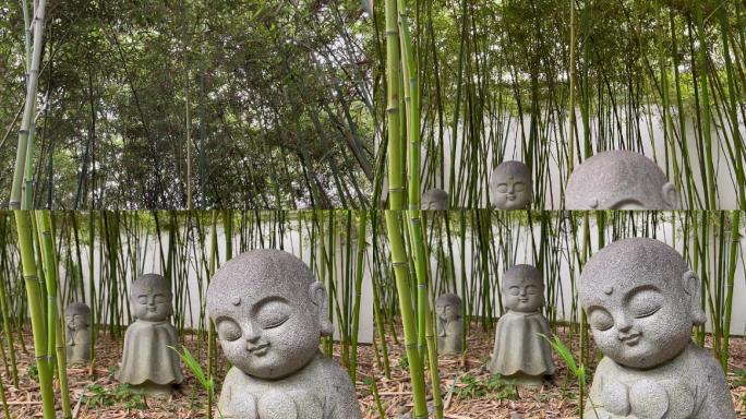 竹林要石雕塑小和尚日式